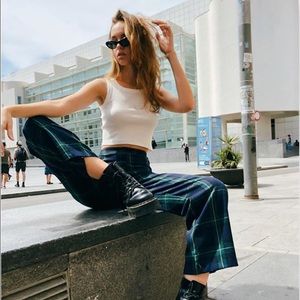 Brandy Melville navy green plaid Valentina pants